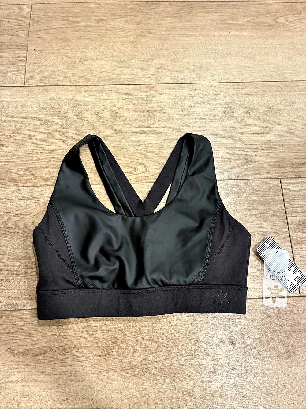 NWT Splendid Women’s Faux Leather Criss Cross Sports Bra Black Size S